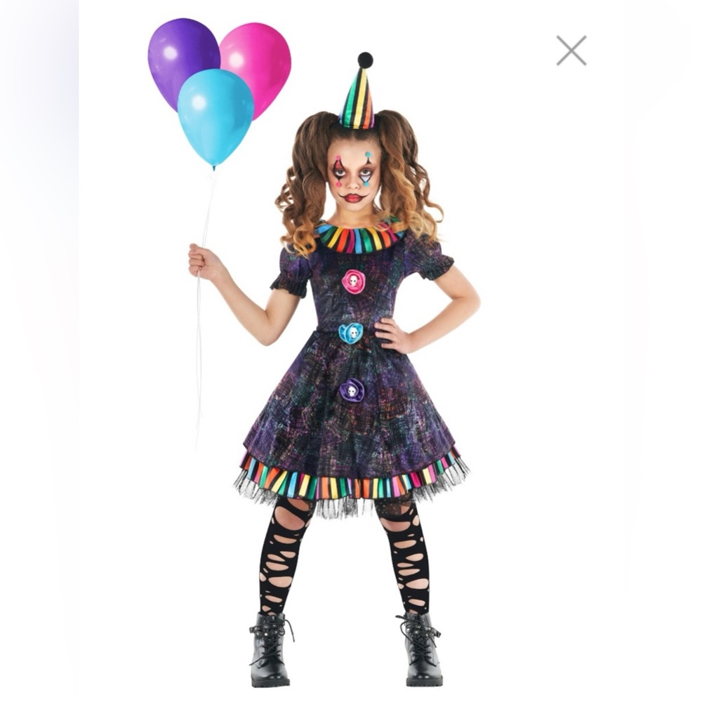 Colorful FUN Rainbow Clown Kids Halloween Costume Size Medium 7-9 years NEW!